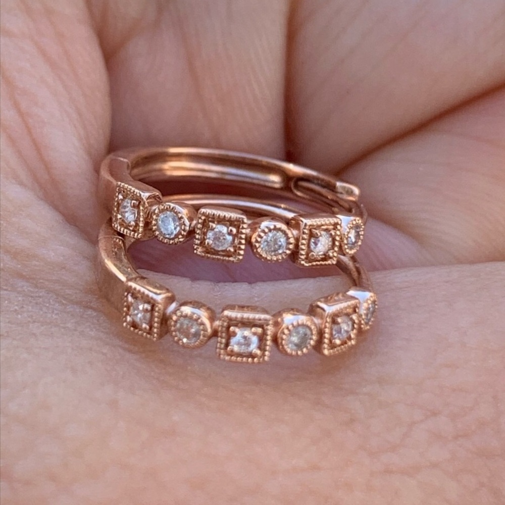 10K Rose Gold & Diamonds Double Click Earrings New - Picture 2 of 15